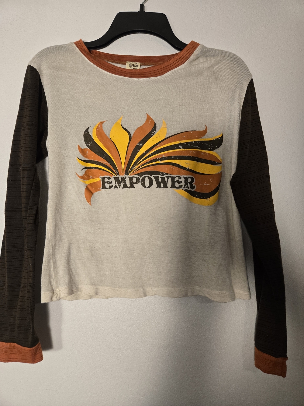Empower Graphic Retro Long-Sleeve Tee - Cream with Orange & Brown
